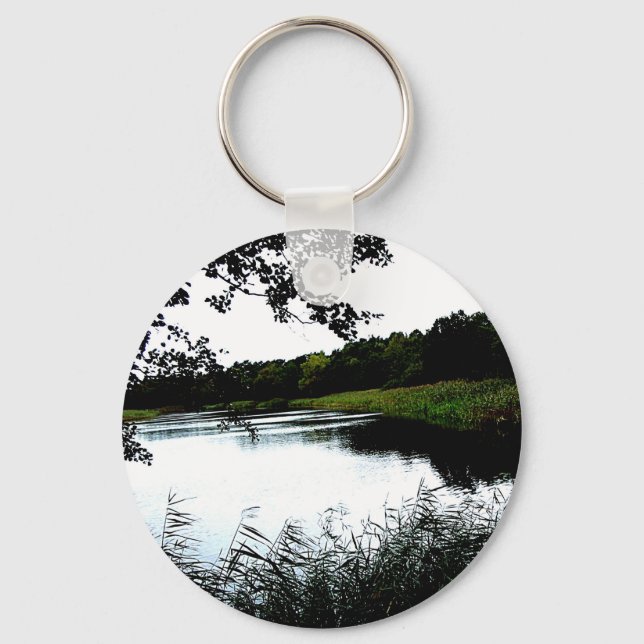 Riverside with forest and reeds photo key ring (Front)