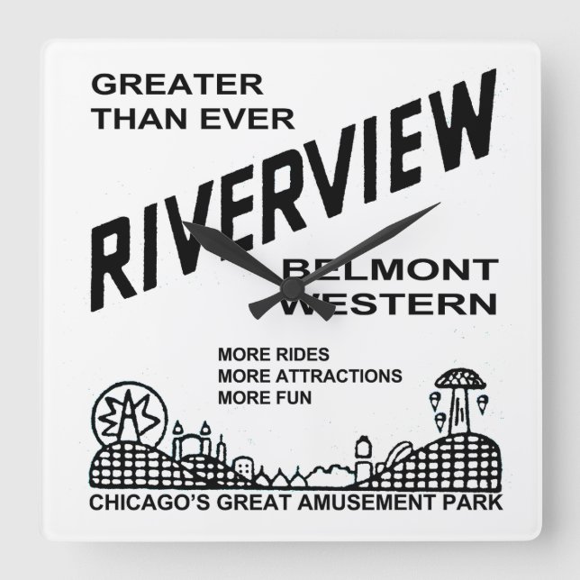 Riverview Amusement Park, Chicago, IL 1904-1967 Square Wall Clock (Front)