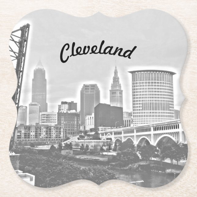 Riverview Cleveland B&W Paper Coaster (Front)