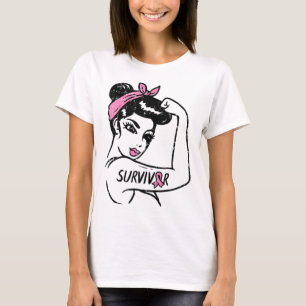 Riveter Breast Cancer Survivor Ribbon Awareness Wo T-Shirt