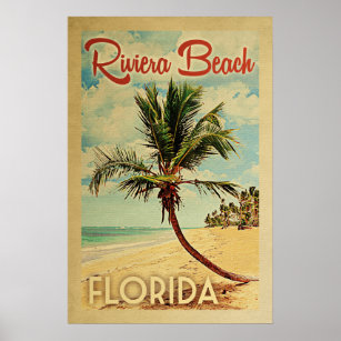 Riviera Beach Palm Tree Vintage Travel Poster
