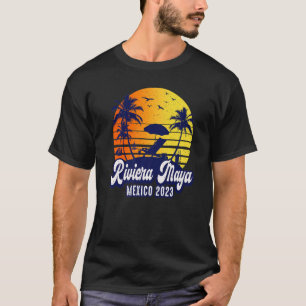 Riviera Maya 2023 Mexico Sunset Beach Retro Premiu T-Shirt