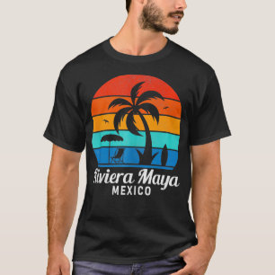 Riviera Maya Beach Mexico Palm Tree Vintage Sunset T-Shirt
