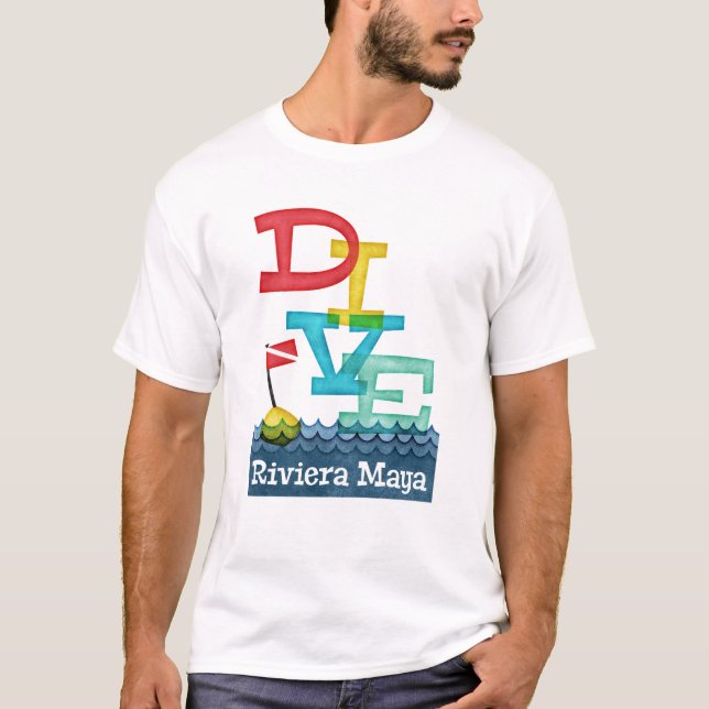 Riviera Maya Dive - Colourful Scuba T-Shirt (Front)