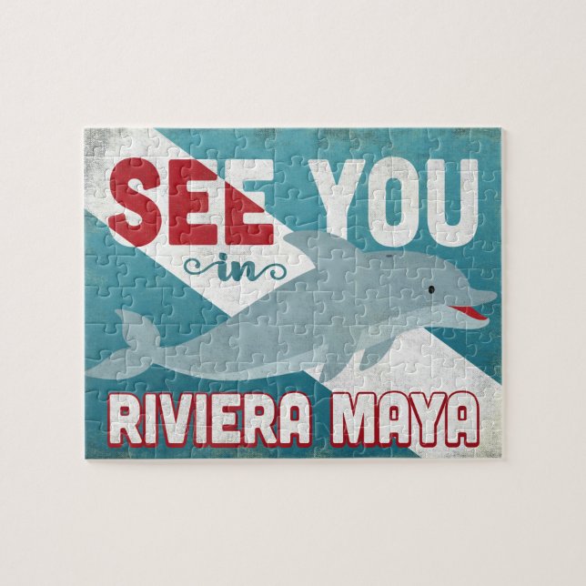 Riviera Maya Dolphin - Retro Vintage Travel Jigsaw Puzzle (Horizontal)