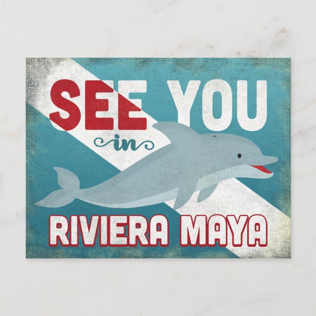 Riviera Maya Dolphin - Retro Vintage Travel Postcard (Front)
