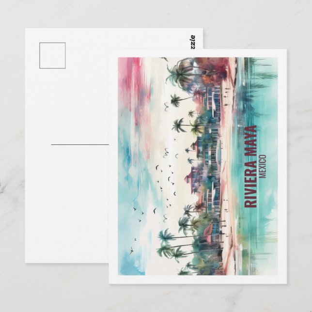 Riviera Maya Mexico Famous Travel Place Watercolor Postcard (Front/Back)