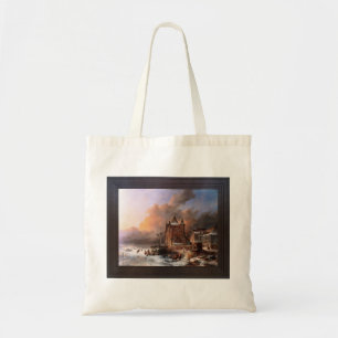 Rivière Gelée Avec Patineurs by Andreas Schelfhout Tote Bag