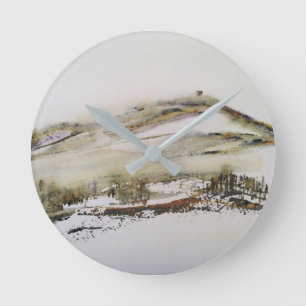 Rivington pike Horwich Watercolour      Round Clock