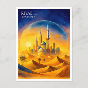 Riyadh Saudi Arabia Watercolor Skyline   Holiday Postcard