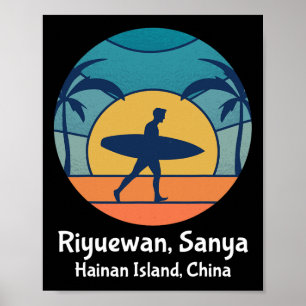 Riyuewan Sanya Hainan Island China Surfing Vintage Poster