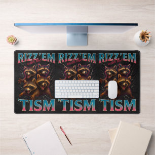 Rizz Em With The Tism Meme Autism Funny Racoon Desk Mat