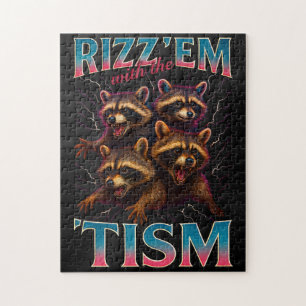 Rizz Em With The Tism Meme Autism Funny Racoon Jigsaw Puzzle