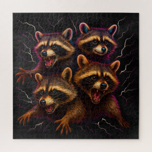 Rizz Em With The Tism Meme Autism Funny Racoon Jigsaw Puzzle