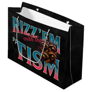 Rizz Em With The Tism Meme Autism Funny Racoon Large Gift Bag