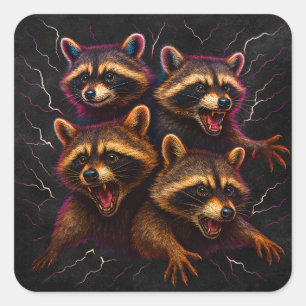 Rizz Em With The Tism Meme Autism Funny Racoon Square Sticker