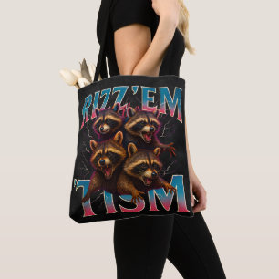 Rizz Em With The Tism Meme Autism Funny Racoon Tote Bag