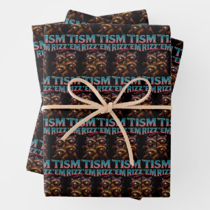 Rizz Em With The Tism Meme Autism Funny Racoon Wrapping Paper Sheet