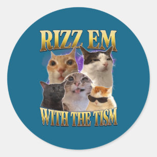 Rizz Em With The Tism Vintage Retro 90s Funny Cat Classic Round Sticker