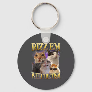 Rizz Em With The Tism Vintage Retro 90s Funny Cat  Key Ring