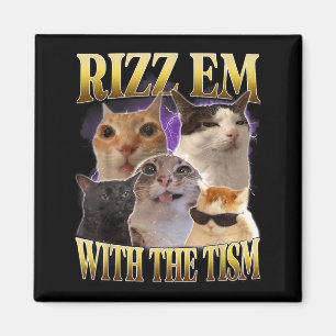Rizz Em With The Tism Vintage Retro 90s Funny Cat Magnet