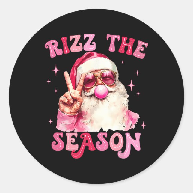 Rizz The Season Santa Pink Bubble Gum Rizzmas Chri Classic Round Sticker (Front)