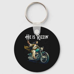 Rizzen Funny Rizz He Is Rizzin Jesus Riding Motorc Key Ring