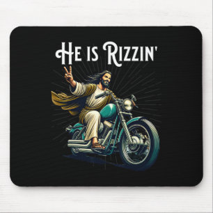 Rizzen Funny Rizz He Is Rizzin Jesus Riding Motorc Mouse Pad