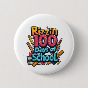 Rizzin 100 Days of School Gen Alpha Funny  6 Cm Round Badge