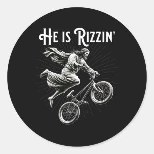 Rizzler Getting Air Funny Rizz He Is Rizzin Jesus  Classic Round Sticker