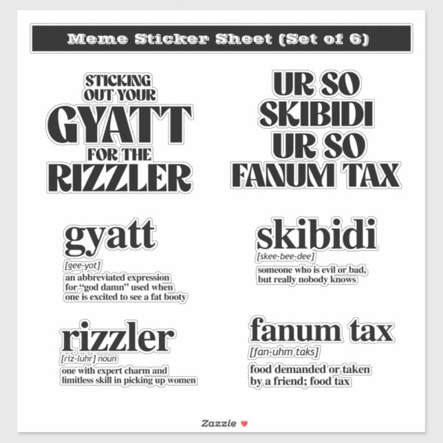 Rizzler Meme Sticker Sheet Set (Sheet)