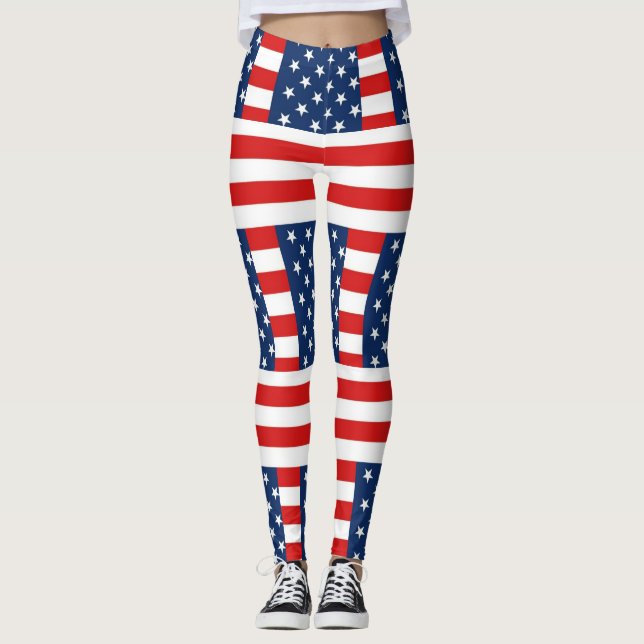  rmdesignflo55 USA Flag on a red background  Leggings (Front)