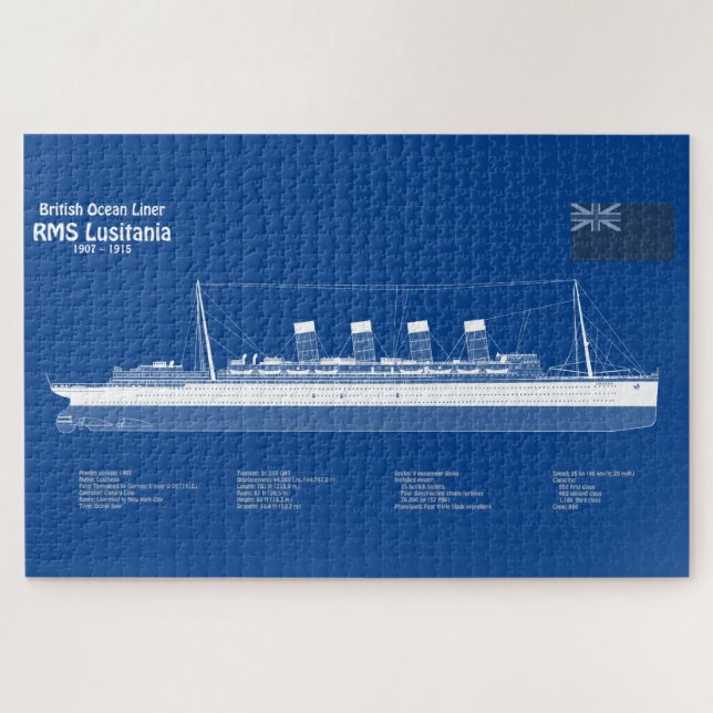 RMS Lusitania - Ship Blueprint Plans ABD Jigsaw Puzzle (Horizontal)