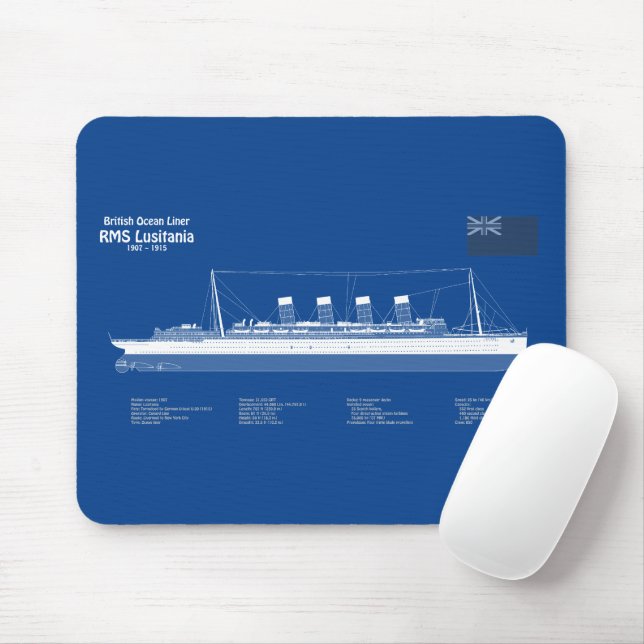 RMS Lusitania - Ship Blueprint Plans ABD Mouse Pad (With Mouse)