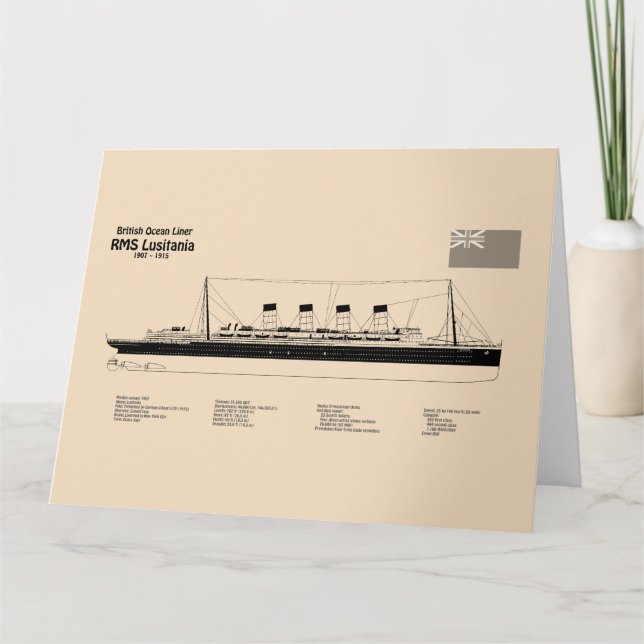 RMS Lusitania - Ship Blueprint Plans SD Thank You Card (Front)