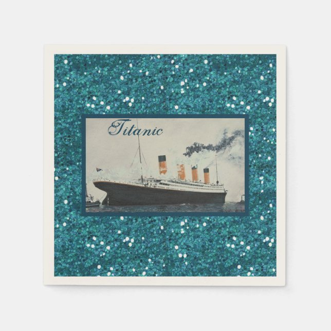RMS Titanic Deep Blue Glitter White Star Line Ship Napkin (Front)
