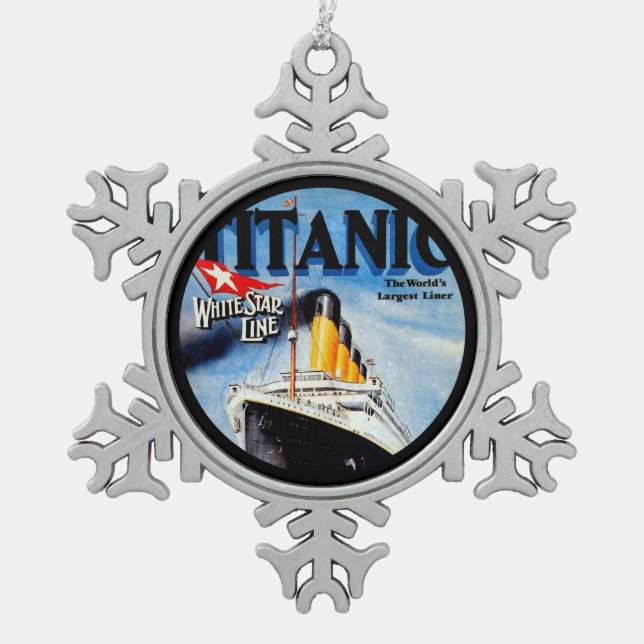 RMS Titanic Poster Art Snowflake Pewter Christmas Ornament (Front)