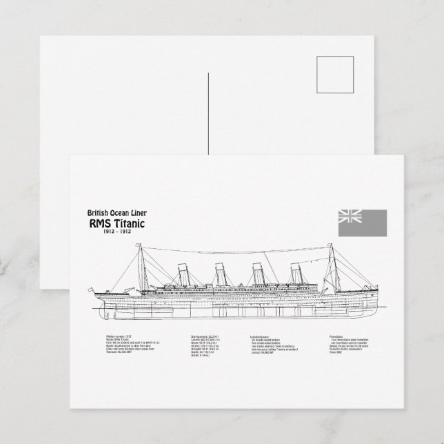 RMS Titanic Ship Blueprint Plans BD Postcard (Front/Back)