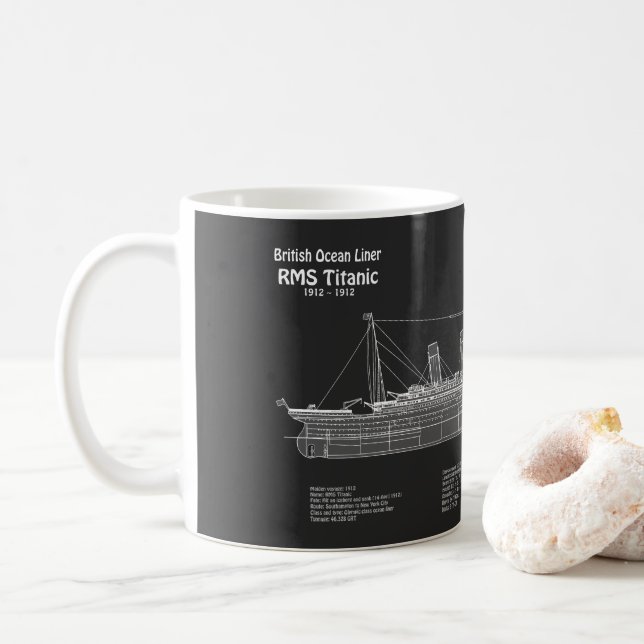 RMS Titanic Ship Blueprint Plans PBD Coffee Mug (With Donut)