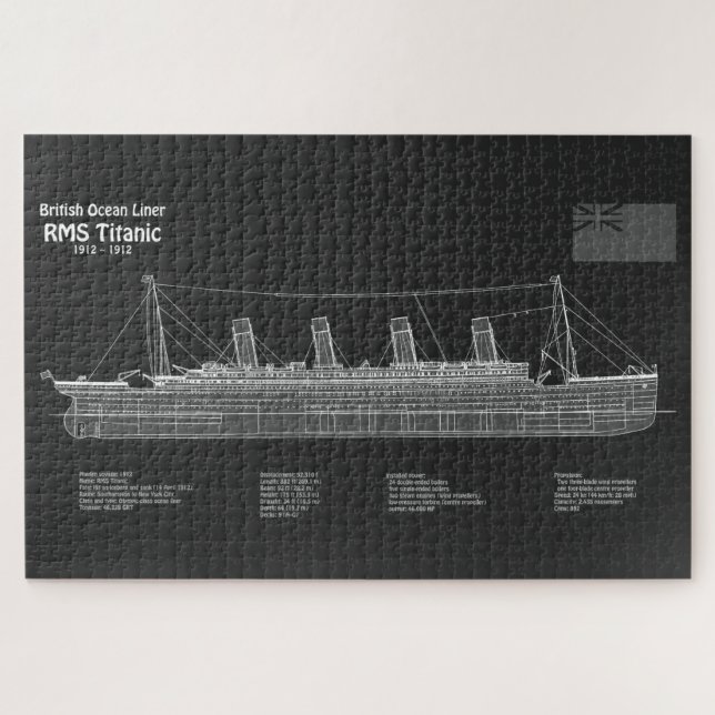 RMS Titanic Ship Blueprint Plans PBD Jigsaw Puzzle (Horizontal)