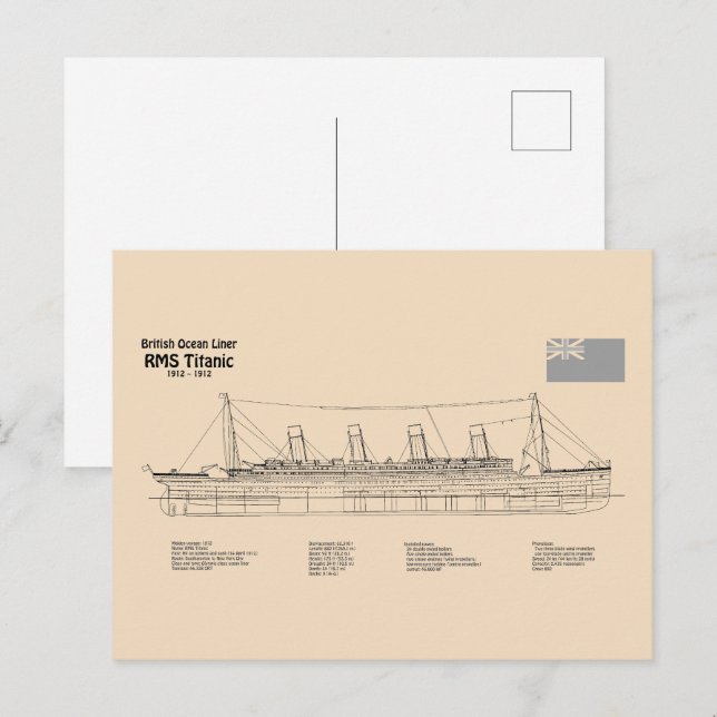 RMS Titanic Ship Blueprint Plans SD Postcard (Front/Back)