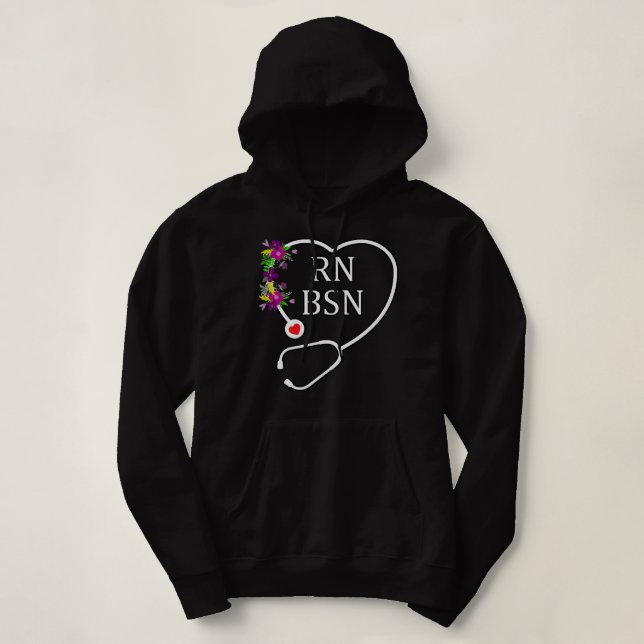 RN BSN Registered Nurse Nursing Floral Stethoscope Hoodie (Design Front)