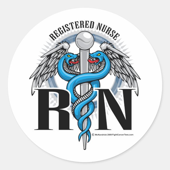 RN Caduceus Blue Classic Round Sticker (Front)