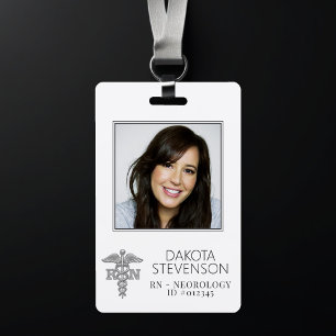 RN Caduceus   Silver Hospital RN Nurse Photo ID Badge