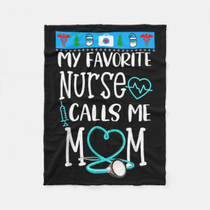Rn Gift My Favorite Nurse Calls Me Mom Quote Teal  Fleece Blanket