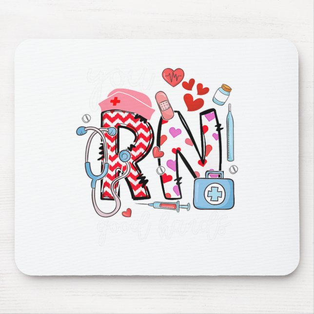 Rn Good Hands Cute Nurse Nursing Student Graduatio Mouse Pad (Front)
