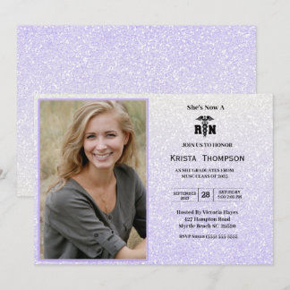 RN Graduation Party Photo Purple Glitter Invitation