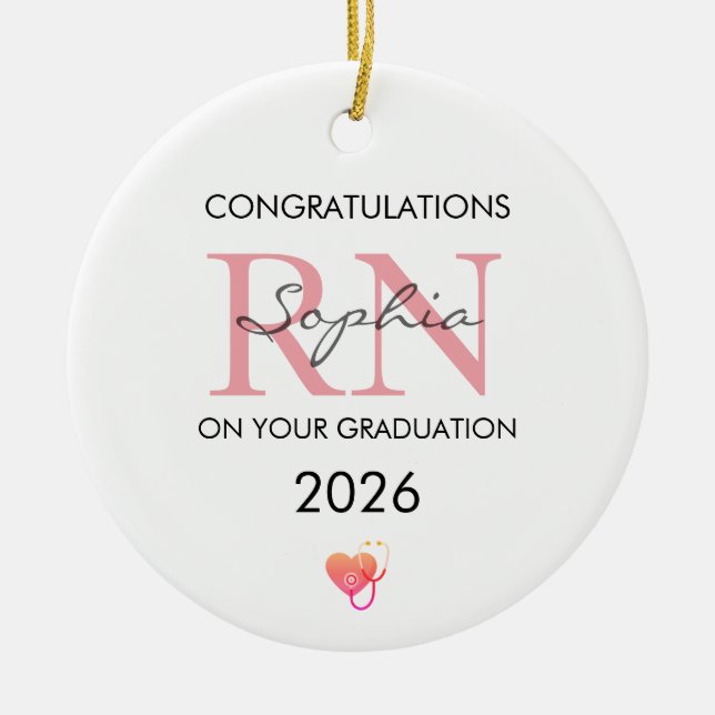 RN Graduation Personalised Name Class of 2026 Ceramic Tree Decoration (Front)