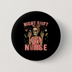 Rn Icu Nurse Skeleton Night Shift Halloween Tee 6 Cm Round Badge