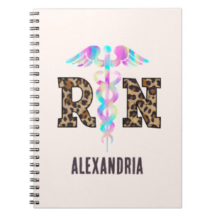 "RN" in Leopard Print- Colourful Medical Logo Notebook